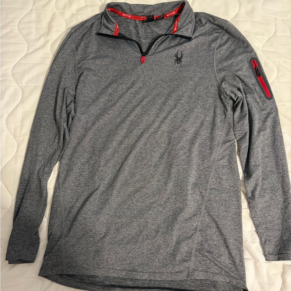 Spyder Men's Long Sleeve Gray and Red Quarter-Zip Tee